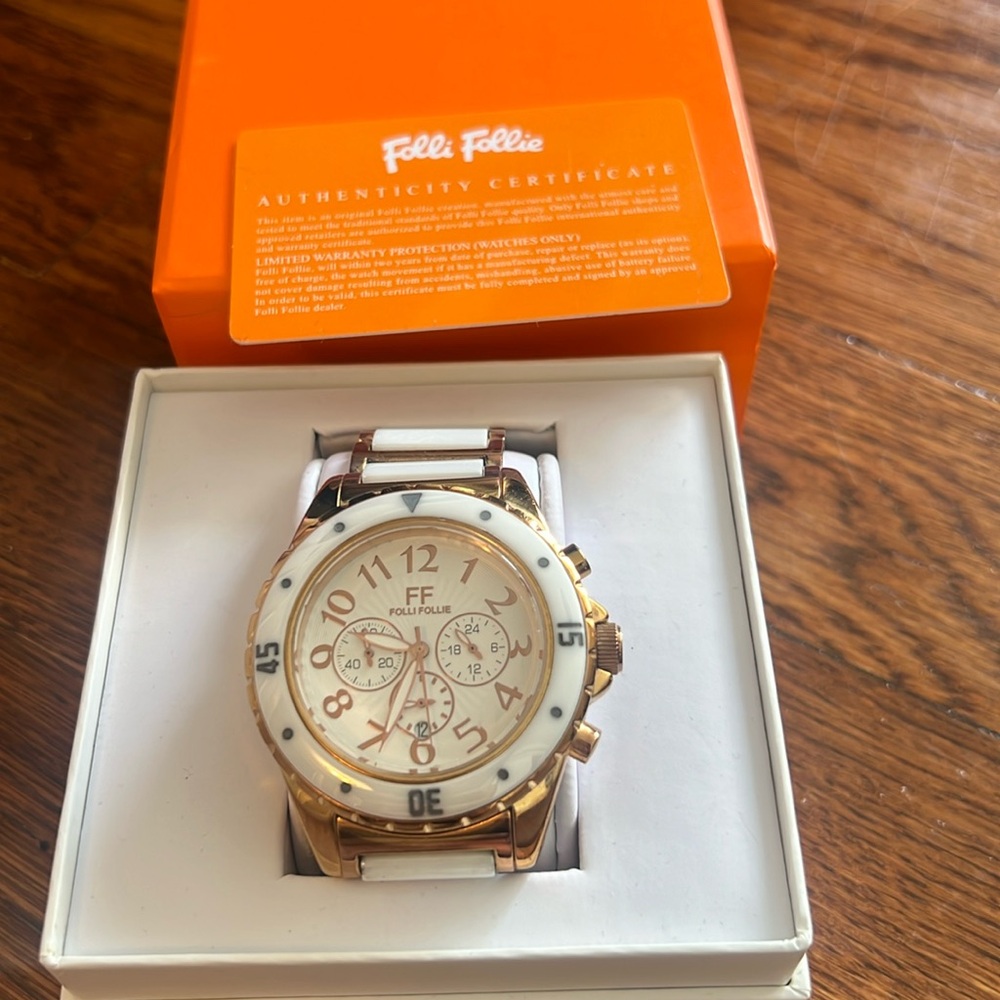 Folli Folli white enamel and gold watch